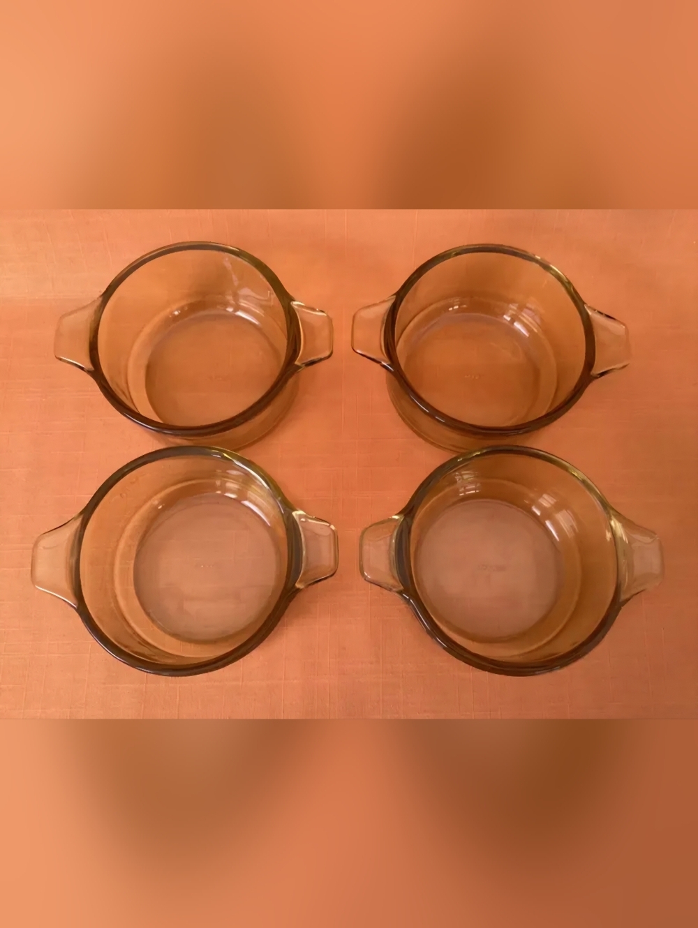 1970s Amber Glass Soup Bowls with Handles Retro Pyr-O-Rey (Set of 4) - Picture 3 of 4